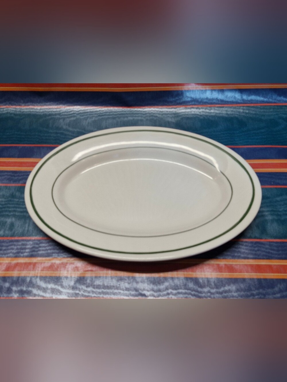 Vintage Buffalo China Oval Platter White with Double Green Stripe